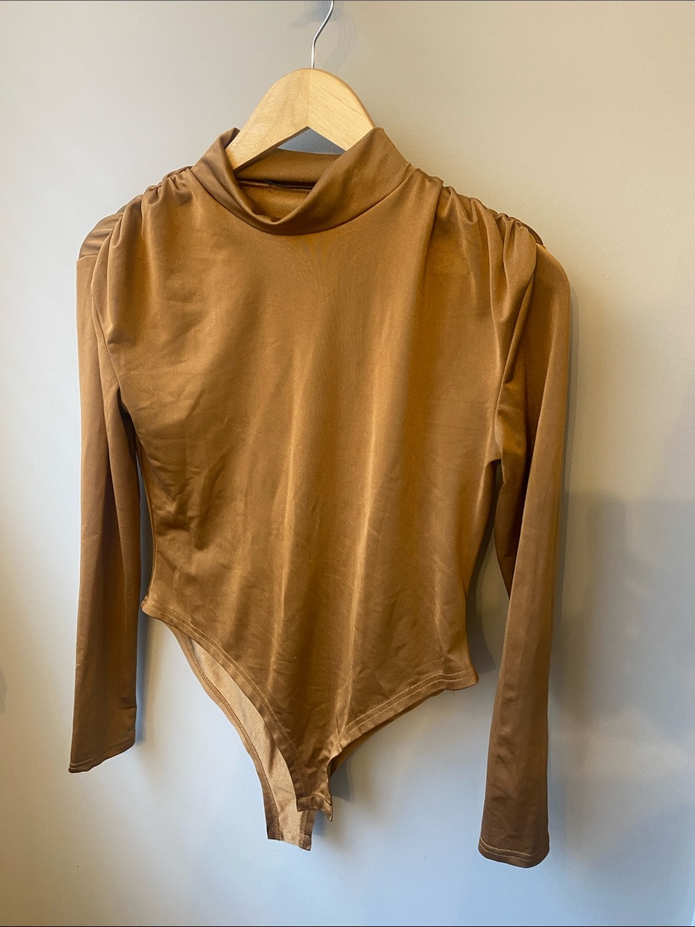 Brown Mock Neck Ruched Bodysuit
